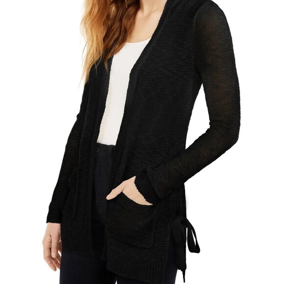 Hooked Up By Iot Juniors' Side-Tie Cardigan Black Size S - Picture 1 of 9